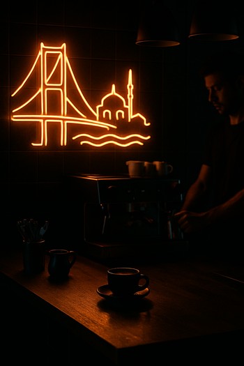 Bosphorus Brewline bar tezgâhı ve arkada Boğaz manzaralı pencere