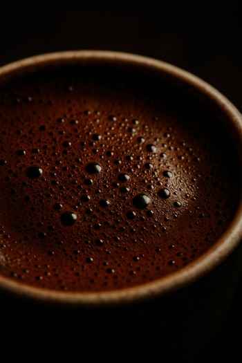 Türk kahvesi fincanında oluşan yoğun köpüğün yakın plan görüntüsü