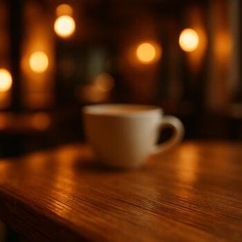 Boğaz ışıkları manzaralı masada kahve ve su bardağı