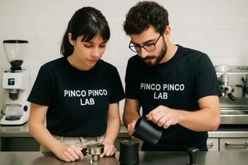 pinco ve Pin Co. baristaları kavurma laboratuvarında tadım yaparken