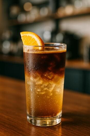 İnce dilim limonla servis edilen espresso tonic bardağı