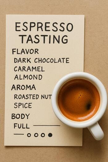 Espresso tat notlarını gösteren küçük tadım kartı