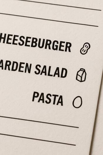 Menü kartı üzerinde süt ve fındık alerjen simgelerini gösteren küçük ikonlar