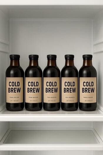 Buzdolabında sıralanmış cold brew şişeleri
