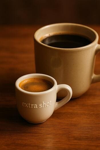 Ek shot espresso ile birlikte küçük fincan ve ölçü kabı