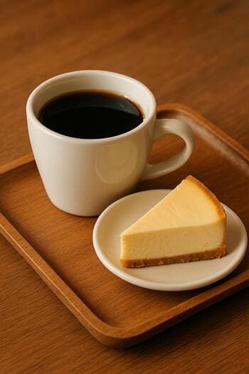 Filtre kahve bardağı ve cheesecake dilimi ikili eşleştirme