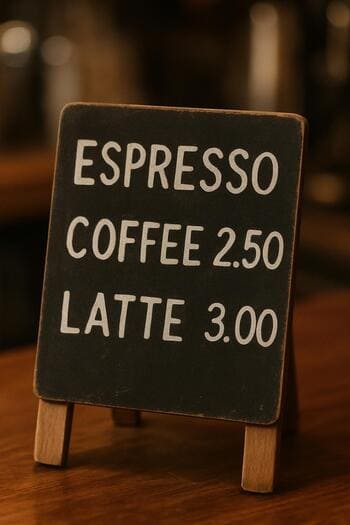 Kahve barında fiyat bantlarını gösteren küçük menü panosu
