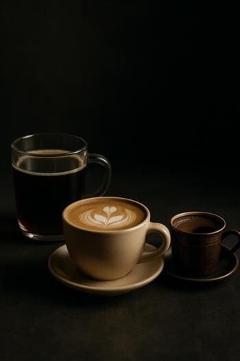 Günün farklı saatleri için hazırlanmış kahve bardaklarının yan yana dizilişi