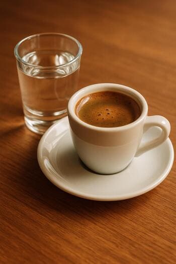 Kahve yanında servis edilen su bardağı ve küçük tabak